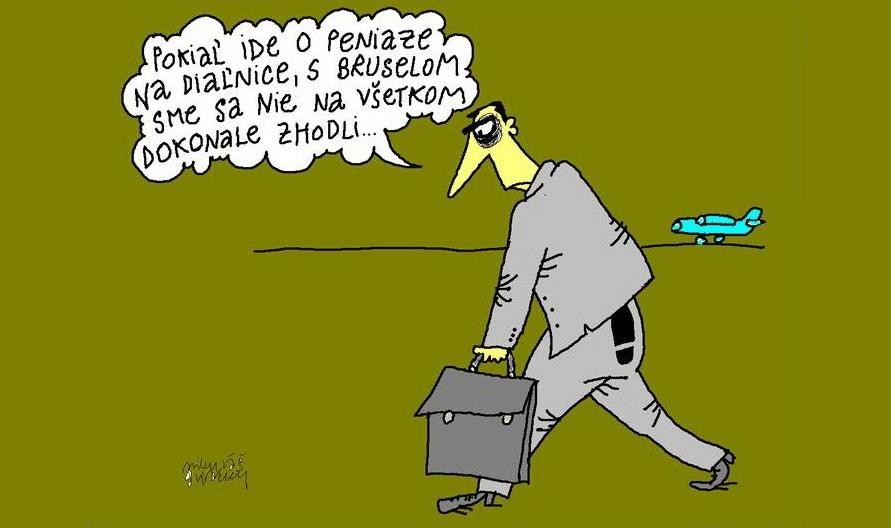 Karikatúra ministra dopravy Jána Figeľa po návrate z Bruselu